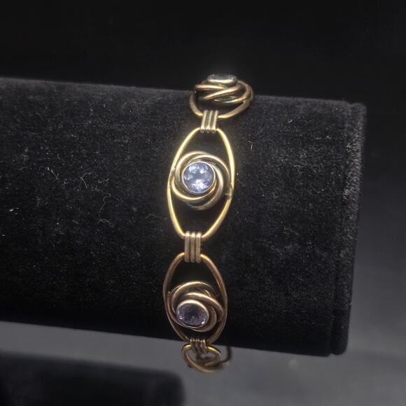 Victorian 10K Gold Plated Sterling Silver Bracelet Purple Glass Rhinestones - Picture 1 of 10